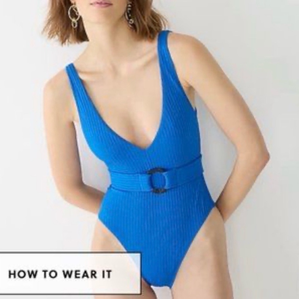 J. Crew Vibrant Blue Belted One-Piece Swimsuit